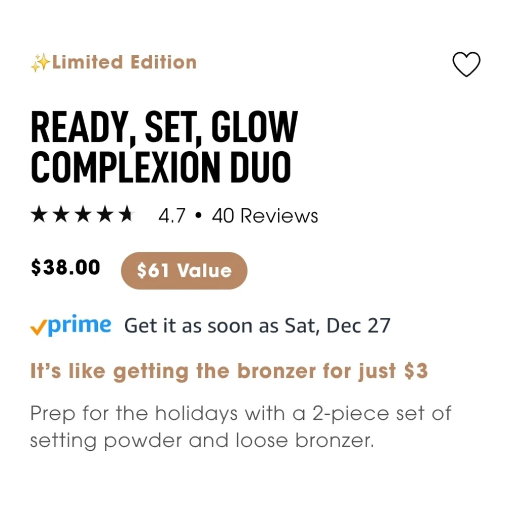 NIB BARE MINERALS READY SET GLOW COMPLEXION DUO